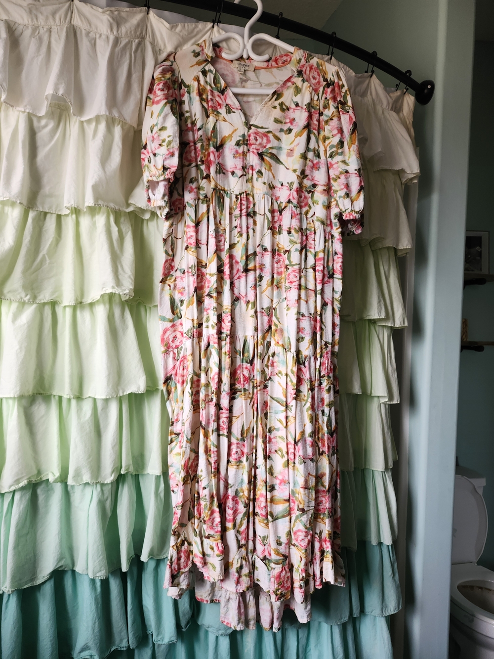 Umgee Pink and Cream Floral Midi Dress